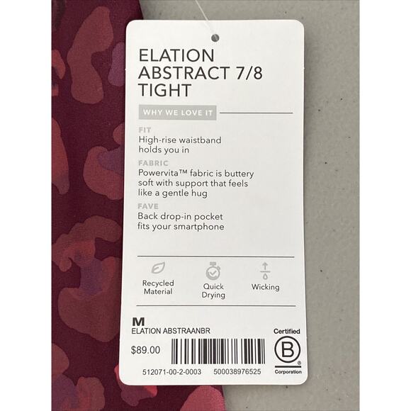 Athleta Elation Abstract Burgundy High Rise 7/8 Tight Women’s Size M Medium NEW - Picture 4 of 7